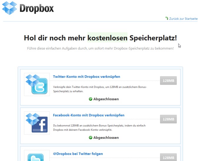 640 MB extra kostenlosen Speicher bei Dropbox erhalten
